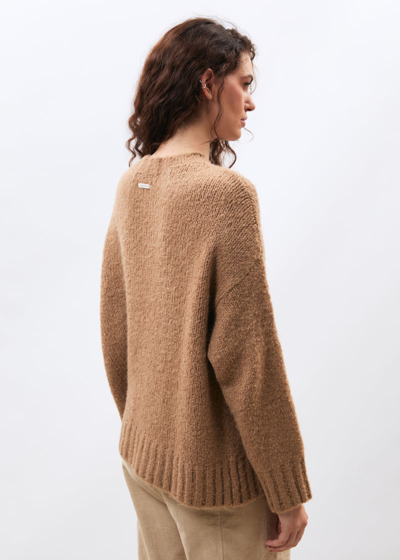 Pull terracotta en maille bouclette col rond - SIENNE#couleur_SIENNE