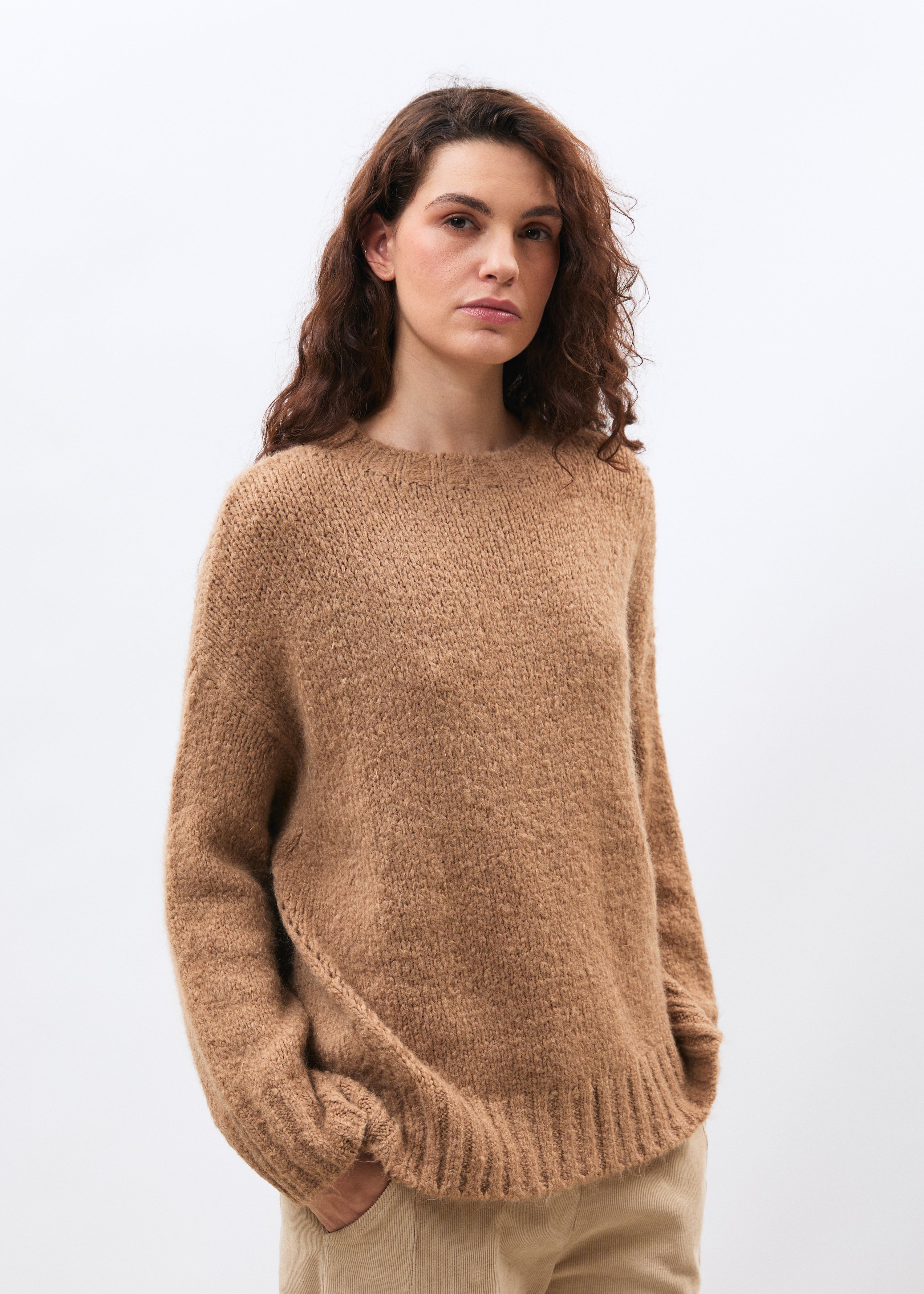 Pull terracotta en maille bouclette col rond - SIENNE#couleur_SIENNE