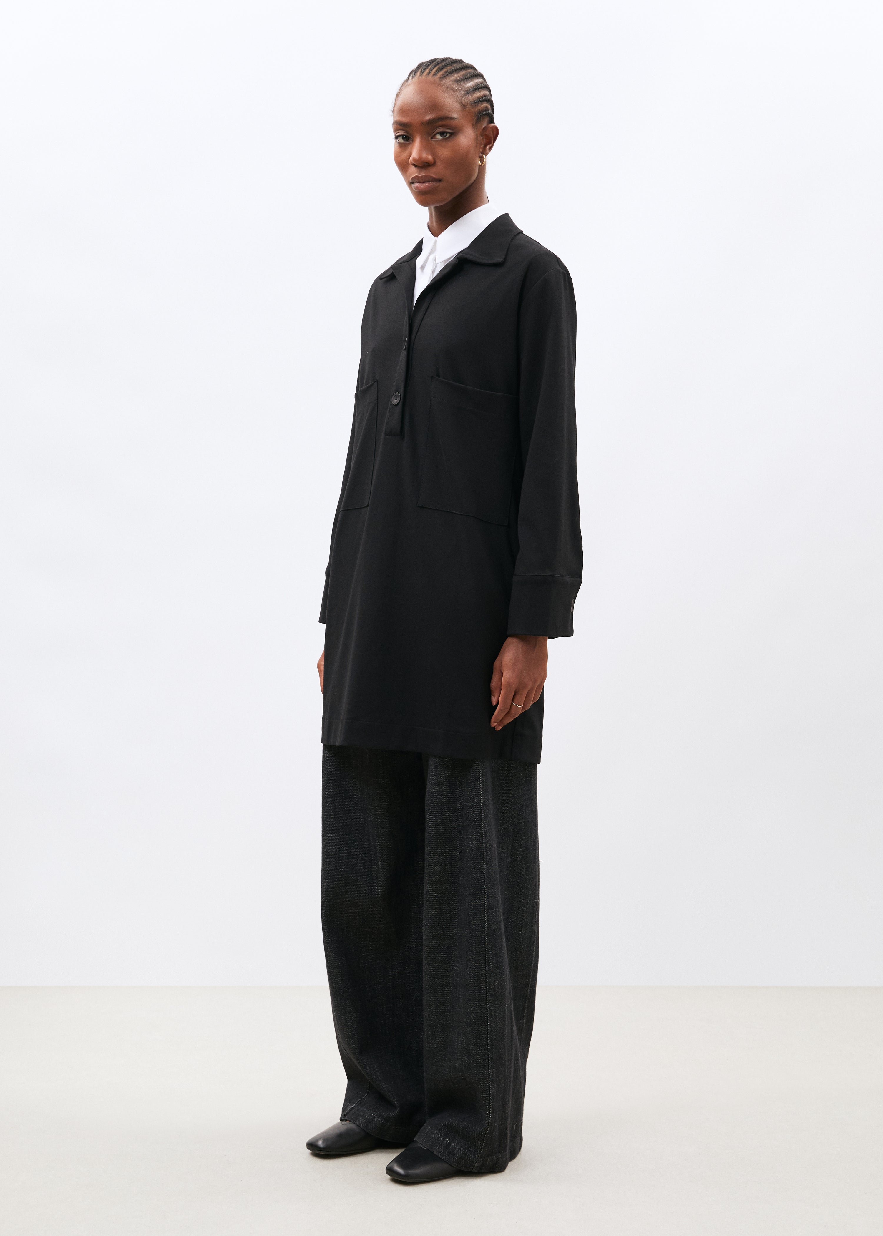 Robe courte noire manches longues en jersey milano - NOIR#couleur_NOIR