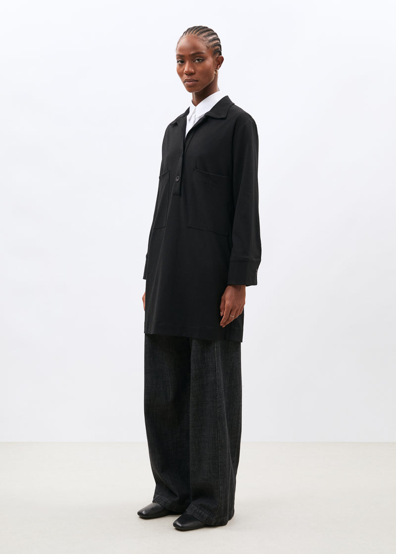 Robe courte noire manches longues en jersey milano - NOIR#couleur_NOIR