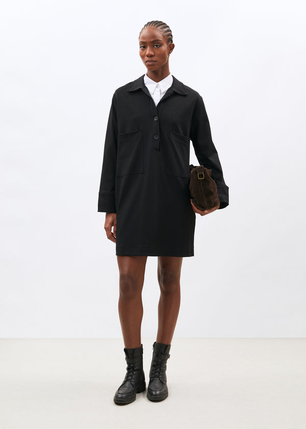 Robe courte noire manches longues en jersey milano - NOIR#couleur_NOIR