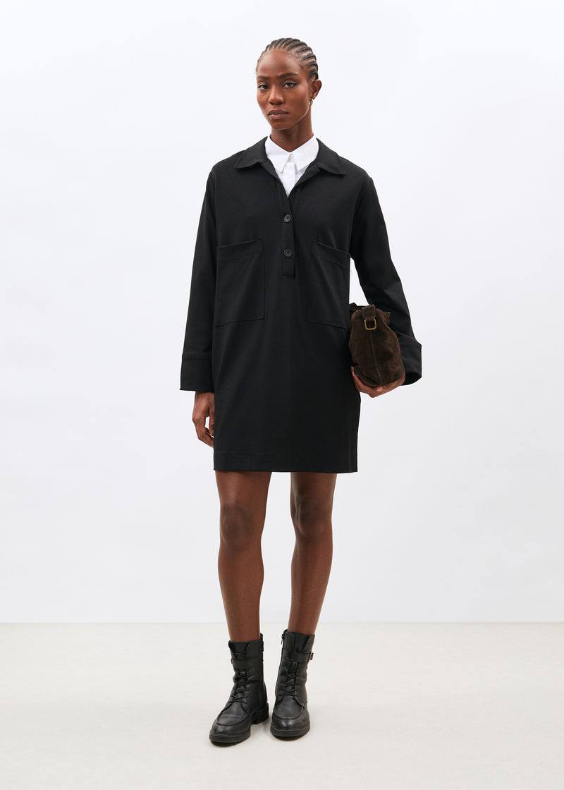 Robe courte noire manches longues en jersey milano - NOIR#couleur_NOIR