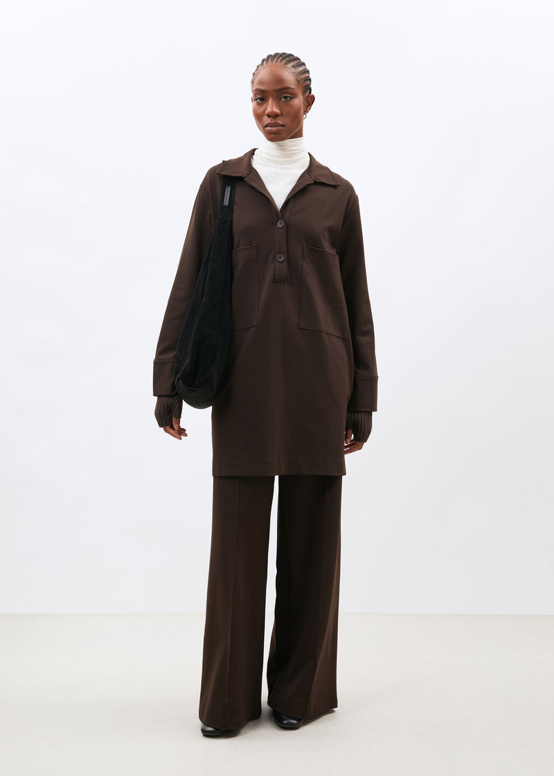 Robe courte marron manches longues en jersey milano - CHOCOLAT#couleur_CHOCOLAT