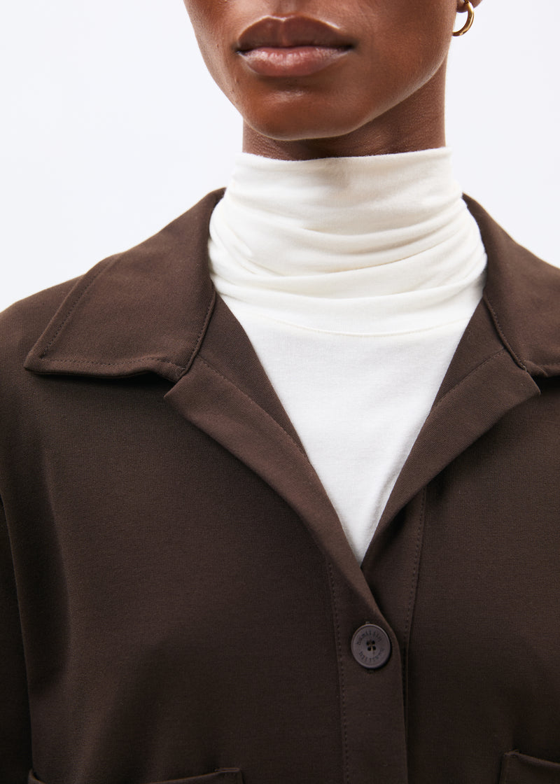 Robe courte marron manches longues en jersey milano - CHOCOLAT#couleur_CHOCOLAT