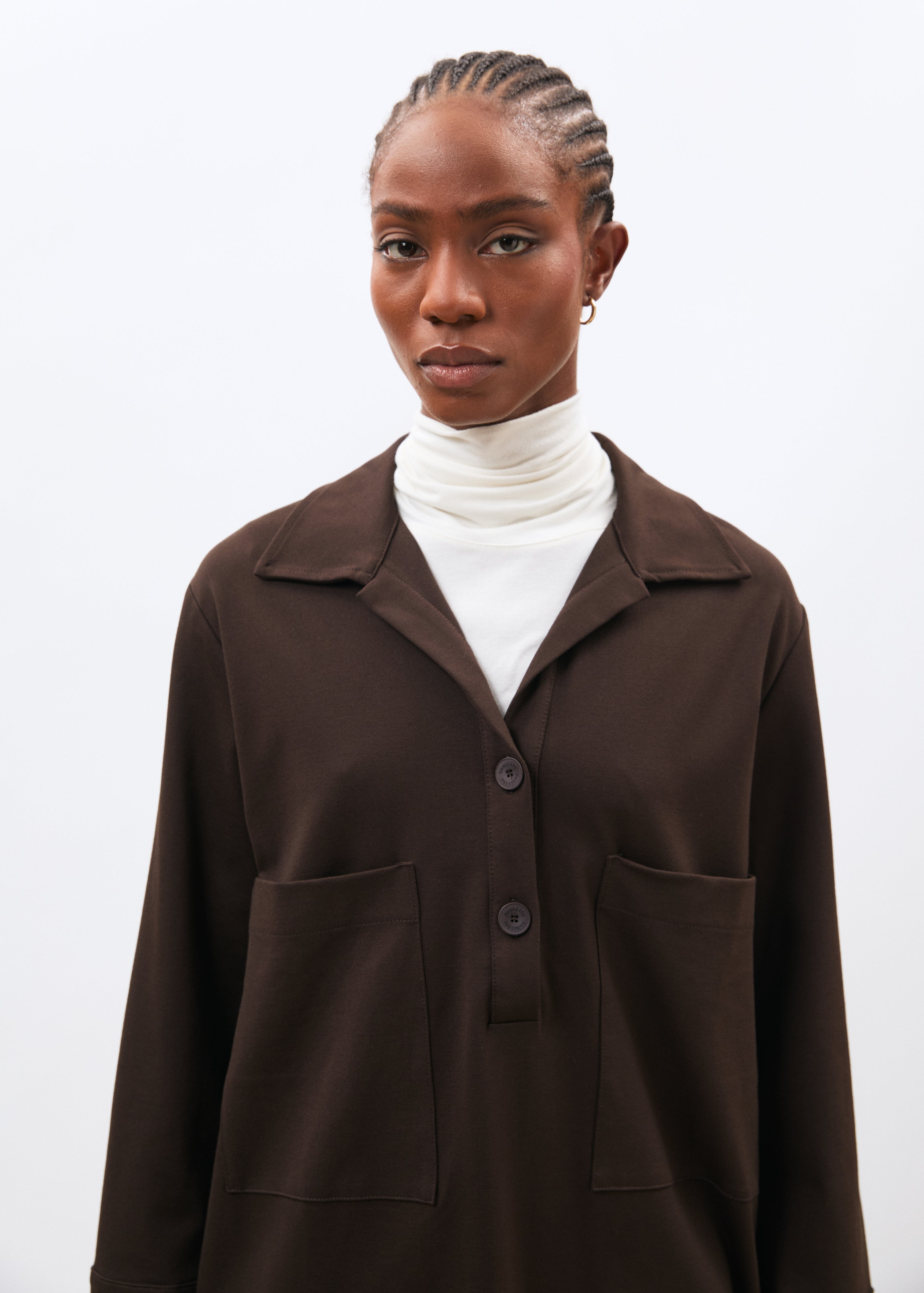 Robe courte marron manches longues en jersey milano - CHOCOLAT#couleur_CHOCOLAT