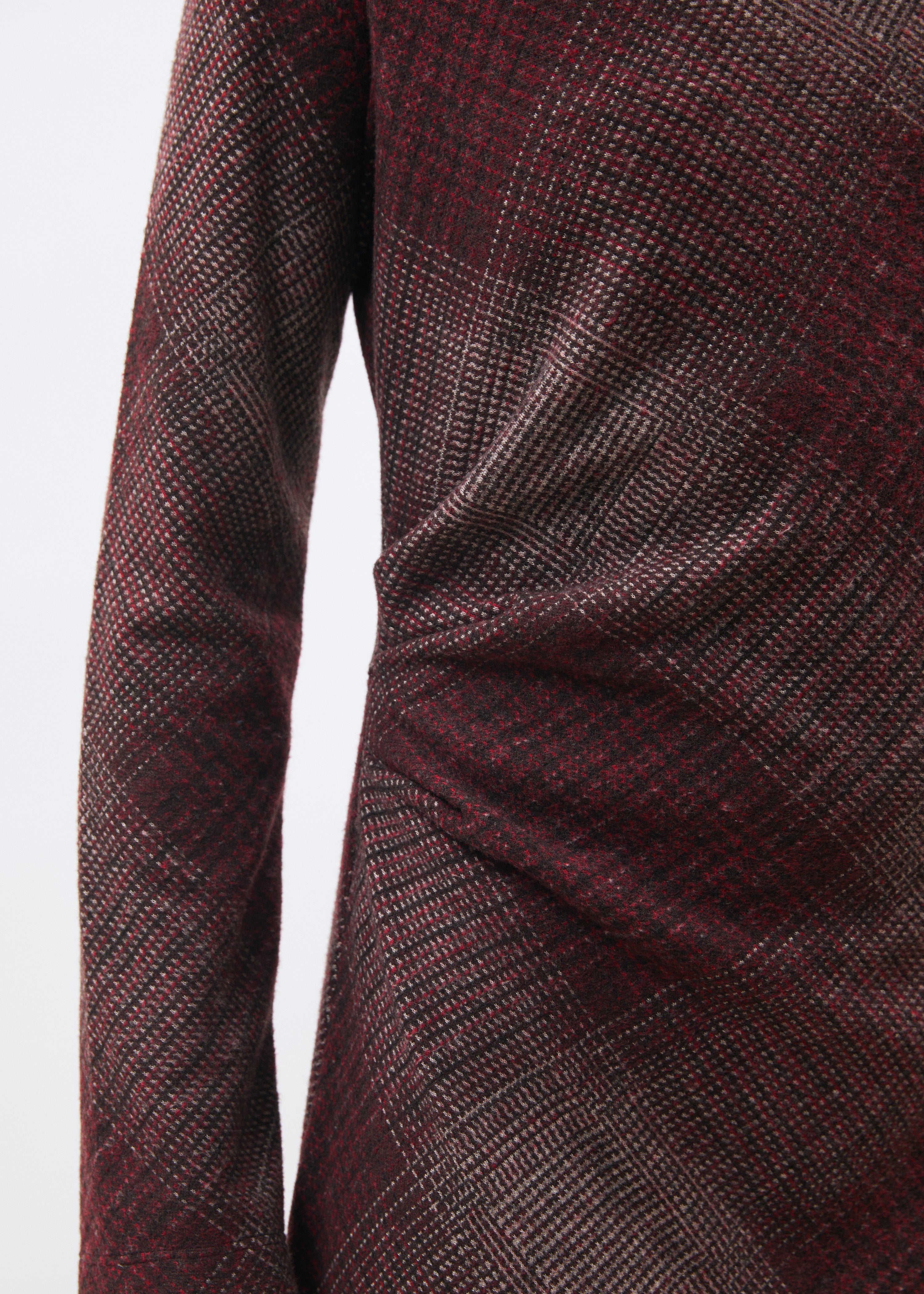 Robe midi à carreaux bordeaux manches longues en jersey - BORDEAUX#couleur_BORDEAUX