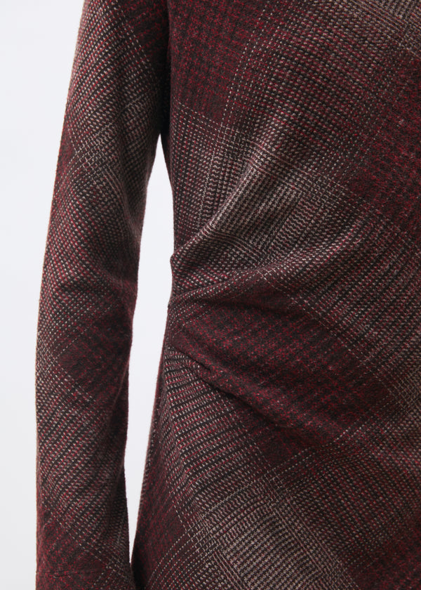Robe midi à carreaux bordeaux manches longues en jersey - BORDEAUX#couleur_BORDEAUX
