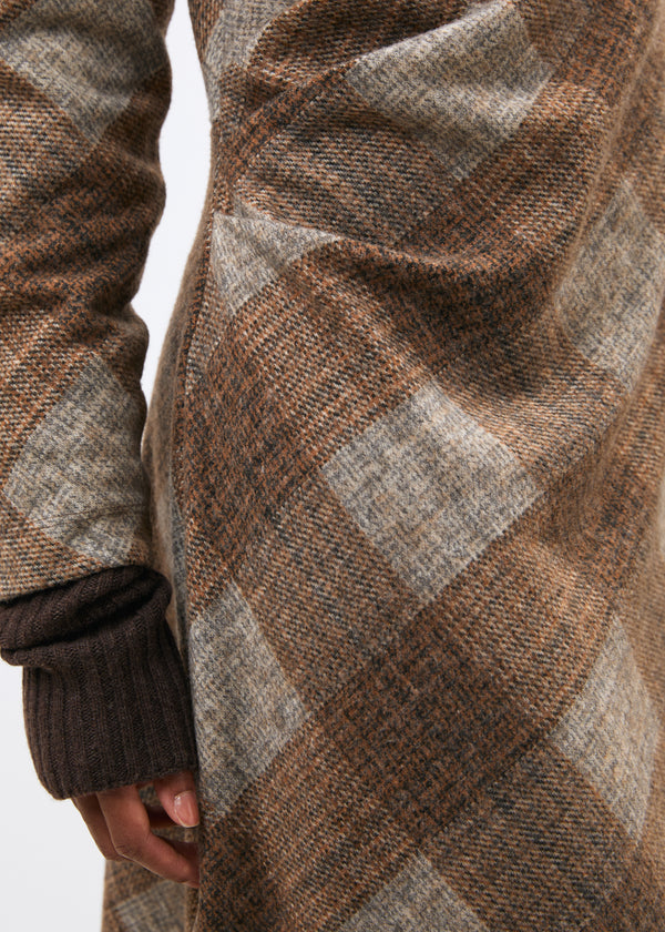 Robe midi à carreaux marron manches longues en jersey - marron#couleur_marron