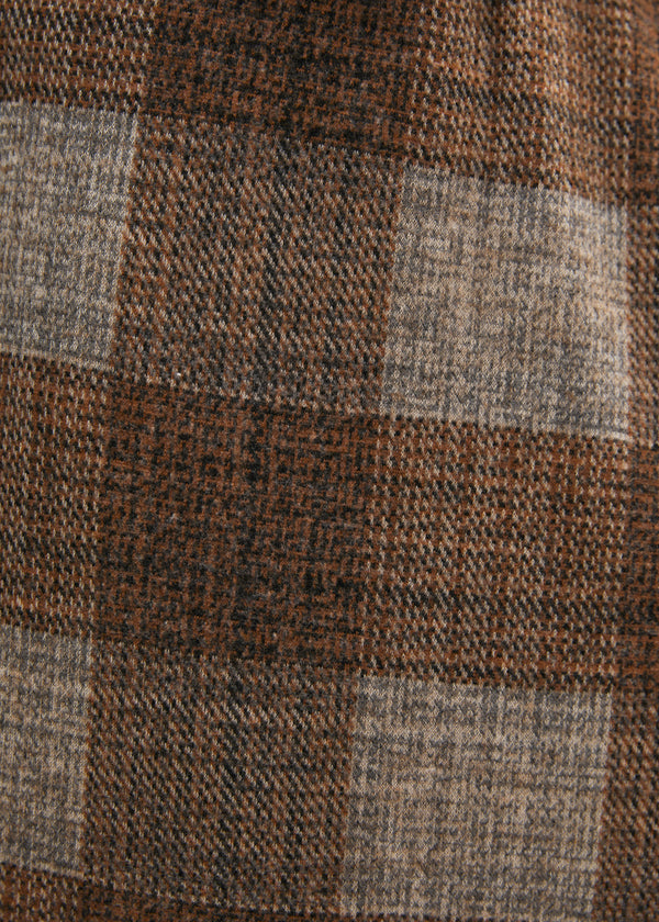 Robe midi à carreaux marron manches longues en jersey - marron#couleur_marron