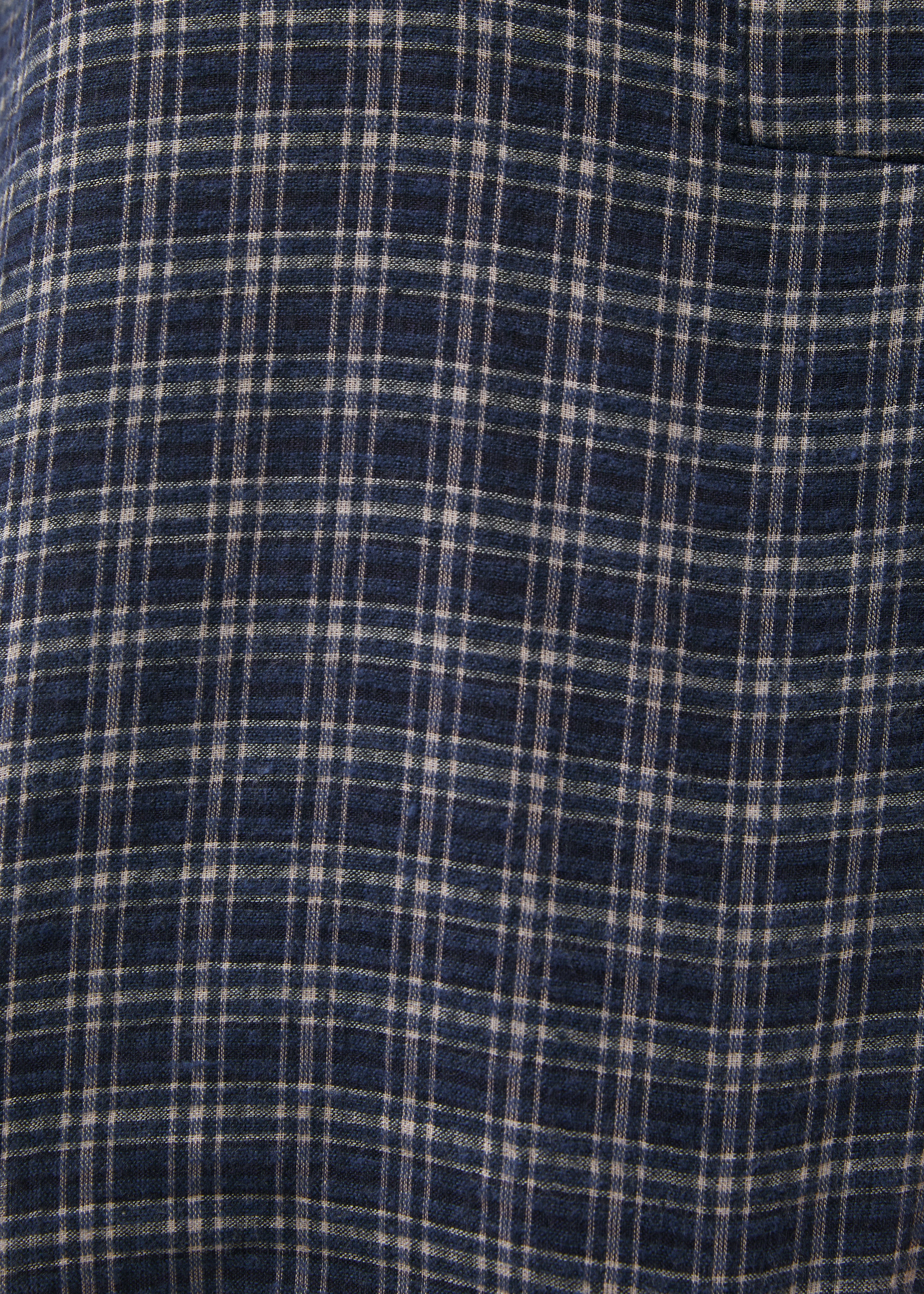 Blouse à carreaux bleu marine manches longues col rond - MARINE#couleur_MARINE
