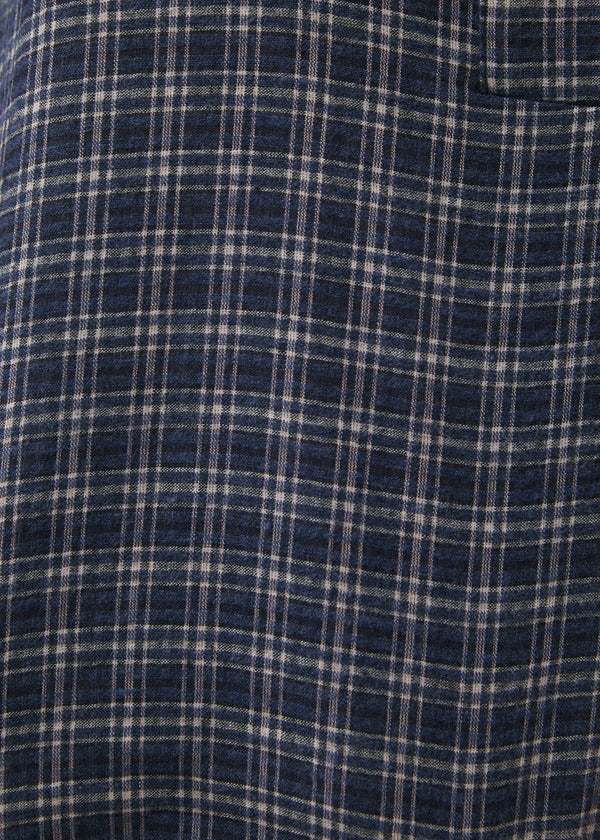 Blouse à carreaux bleu marine manches longues col rond - MARINE#couleur_MARINE