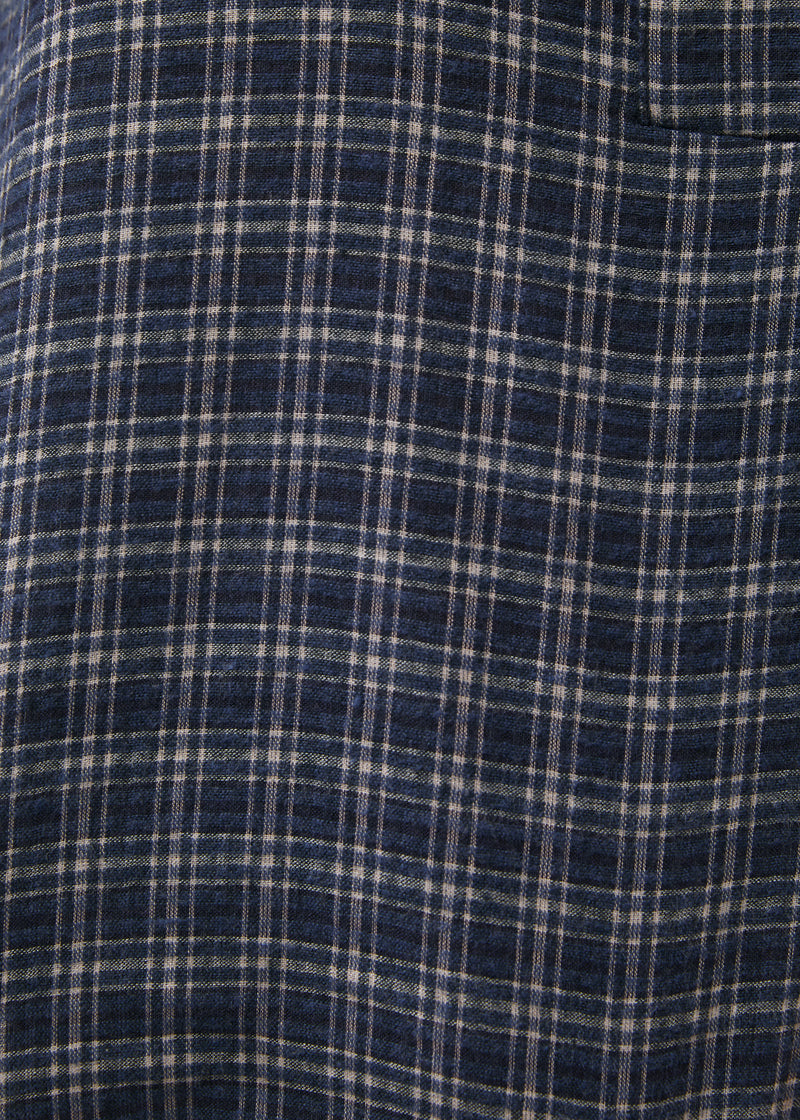 Blouse à carreaux bleu marine manches longues col rond - MARINE#couleur_MARINE