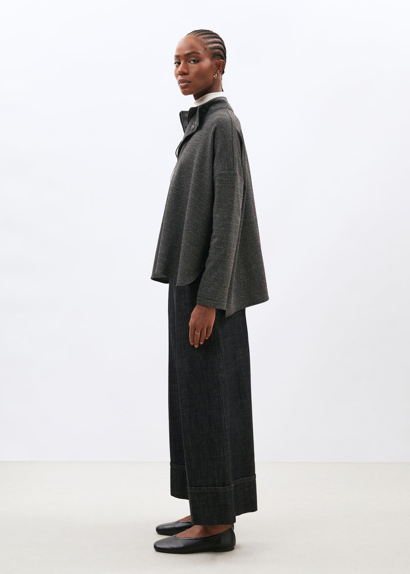 Sweat gris foncé en jersey à motif pied de puces manches longues - ANTHRACITE#couleur_ANTHRACITE