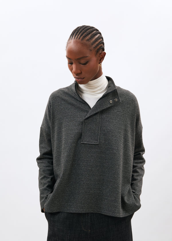 Sweat gris foncé en jersey à motif pied de puces manches longues - ANTHRACITE#couleur_ANTHRACITE