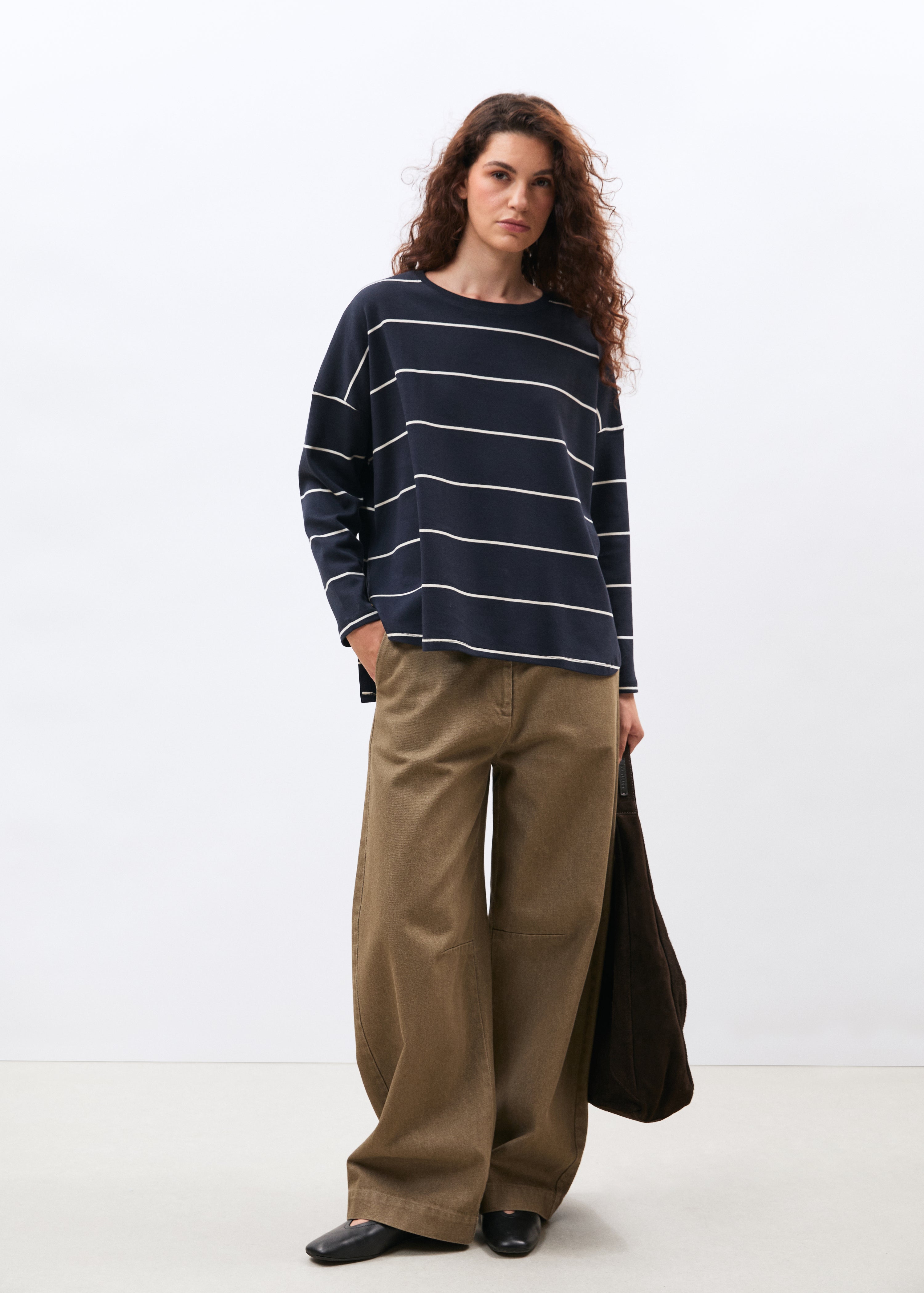 T-shirt blanc et bleu marine en jersey manches longues - BLANC/MARINE#couleur_BLANC/MARINE