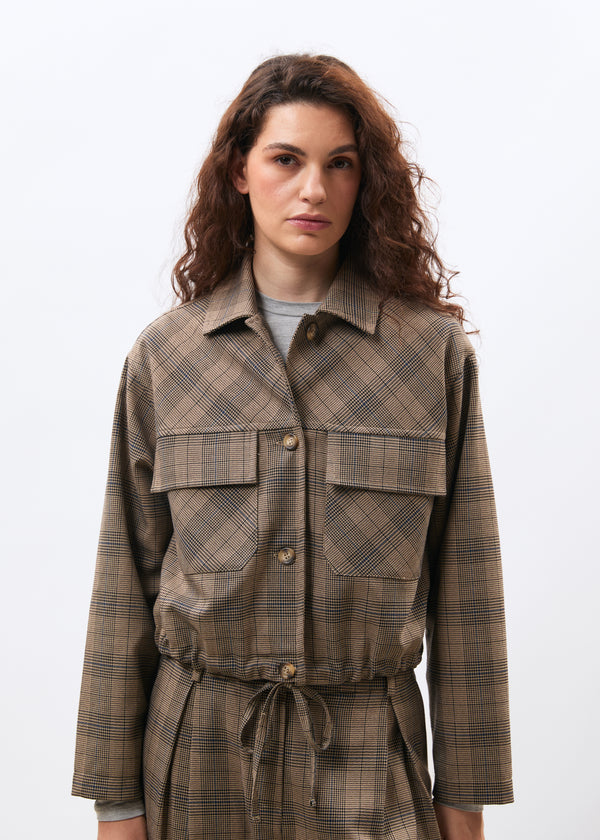 Veste courte à motif prince de Galles - GREIGE/DENIM#couleur_GREIGE/DENIM