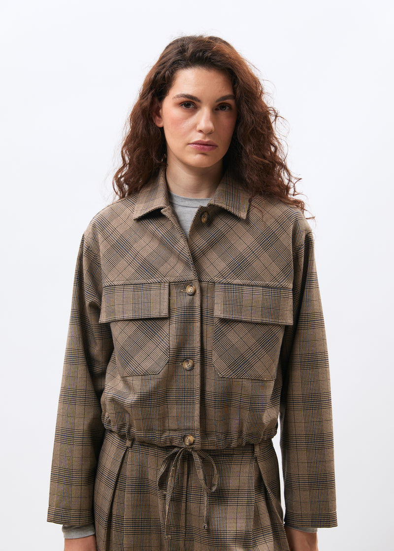 Veste courte à motif prince de Galles - GREIGE/DENIM#couleur_GREIGE/DENIM