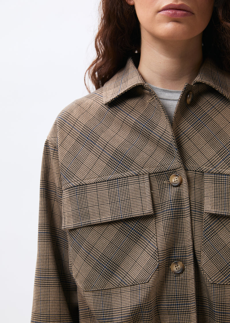 Veste courte à motif prince de Galles - GREIGE/DENIM#couleur_GREIGE/DENIM