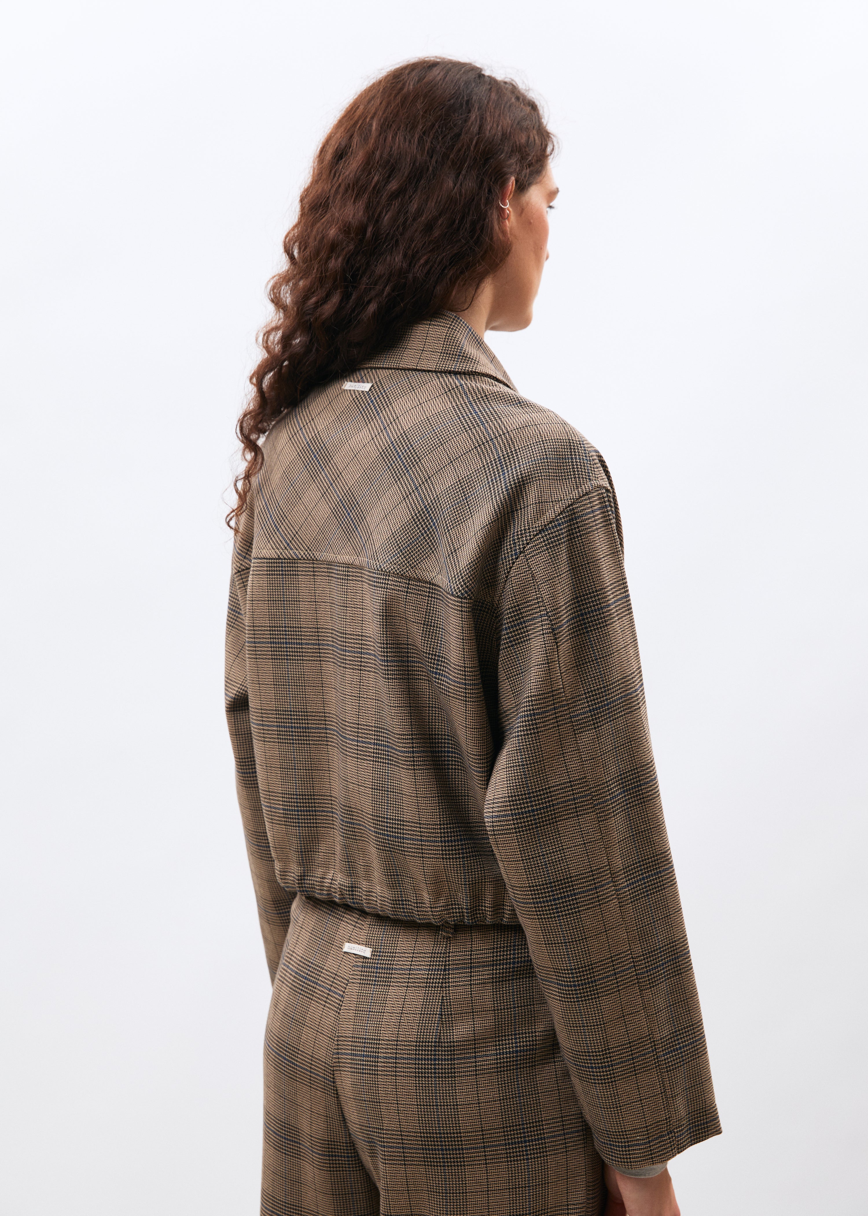 Veste courte à motif prince de Galles - GREIGE/DENIM#couleur_GREIGE/DENIM