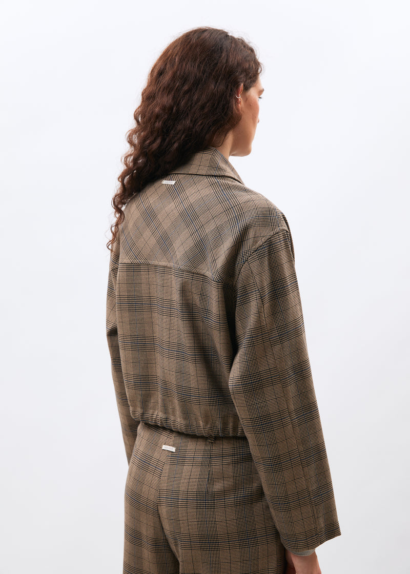 Veste courte à motif prince de Galles - GREIGE/DENIM#couleur_GREIGE/DENIM