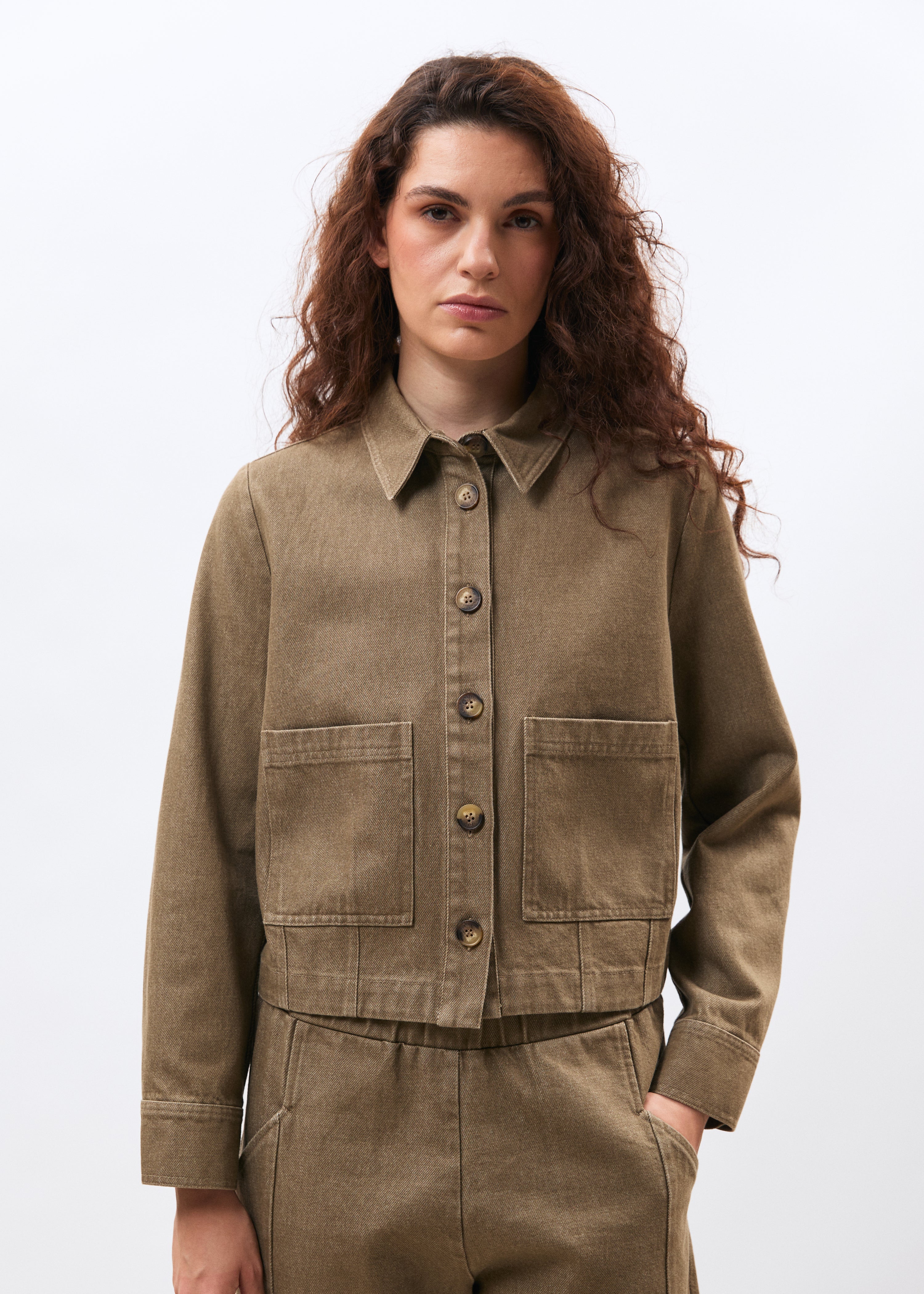 Veste courte en denim terracotta manches longues - SIENNE#couleur_SIENNE
