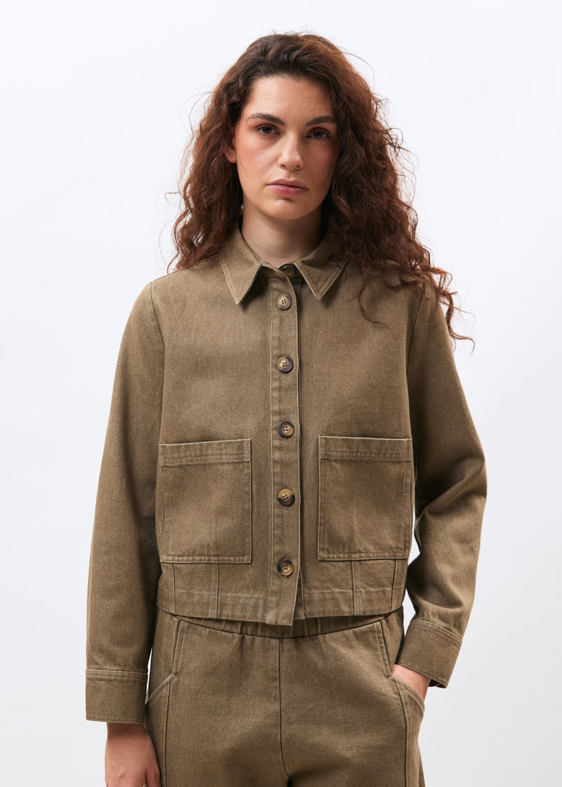 Veste courte en denim terracotta manches longues - SIENNE#couleur_SIENNE