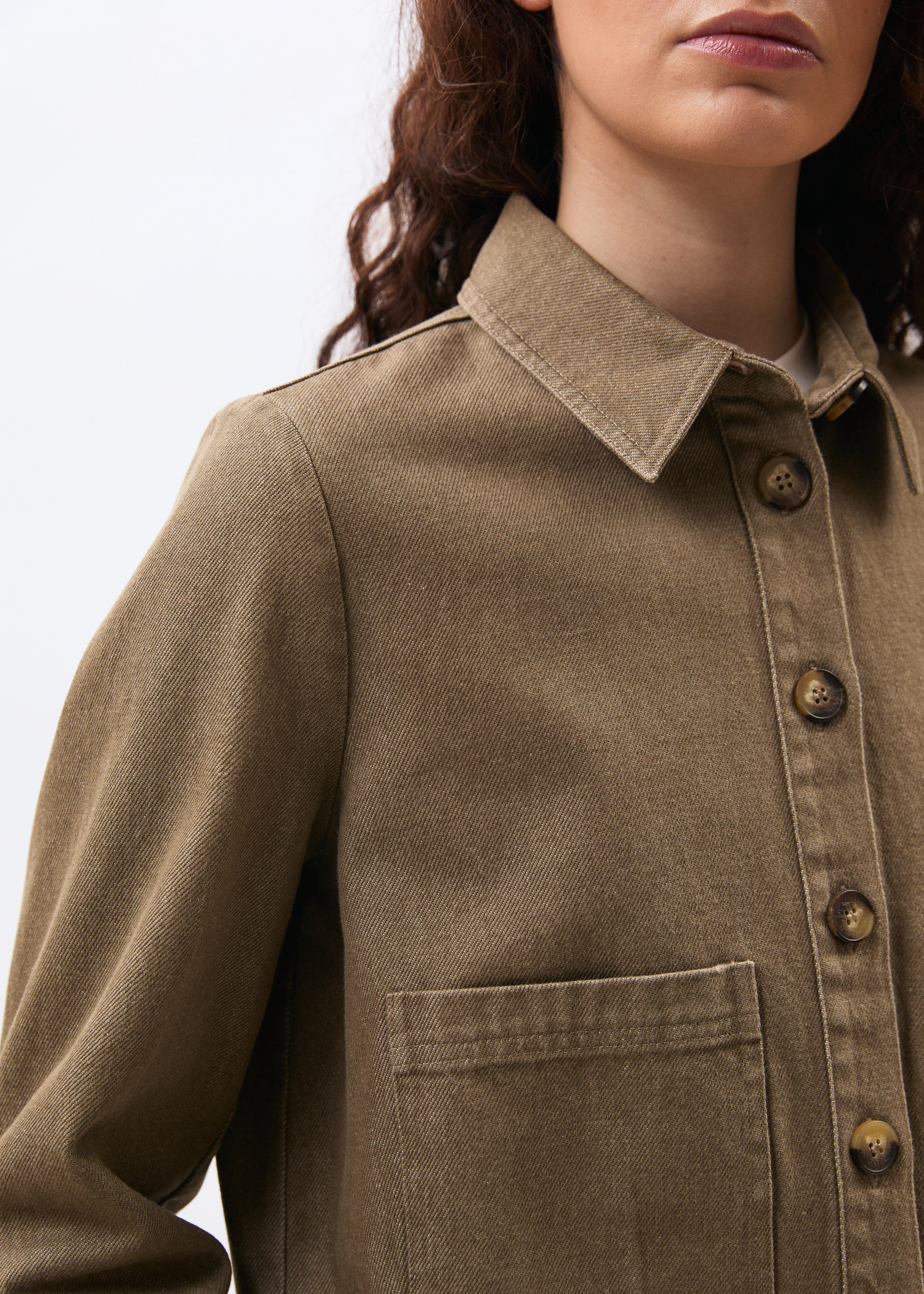 Veste courte en denim terracotta manches longues - SIENNE#couleur_SIENNE