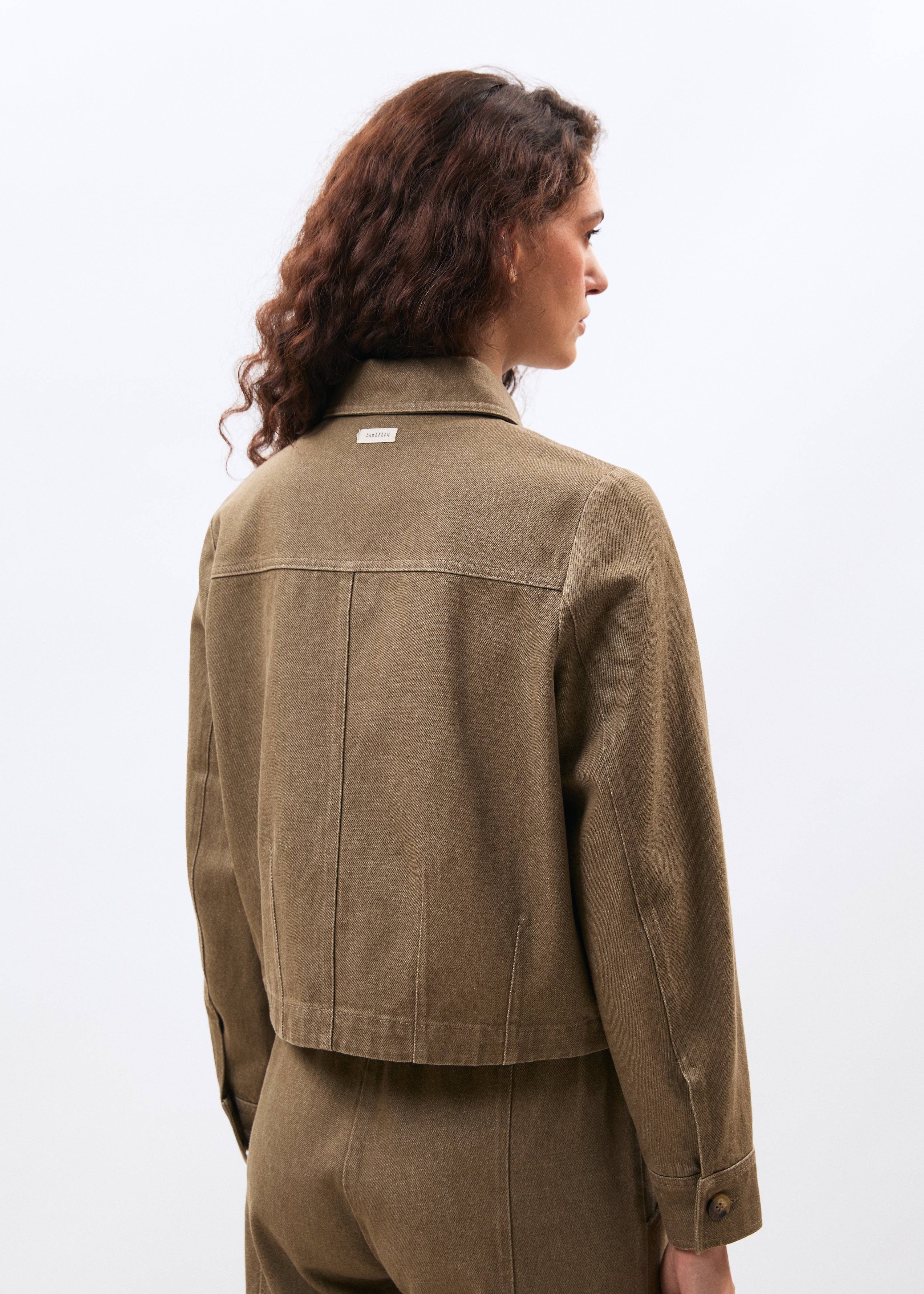 Veste courte en denim terracotta manches longues - SIENNE#couleur_SIENNE