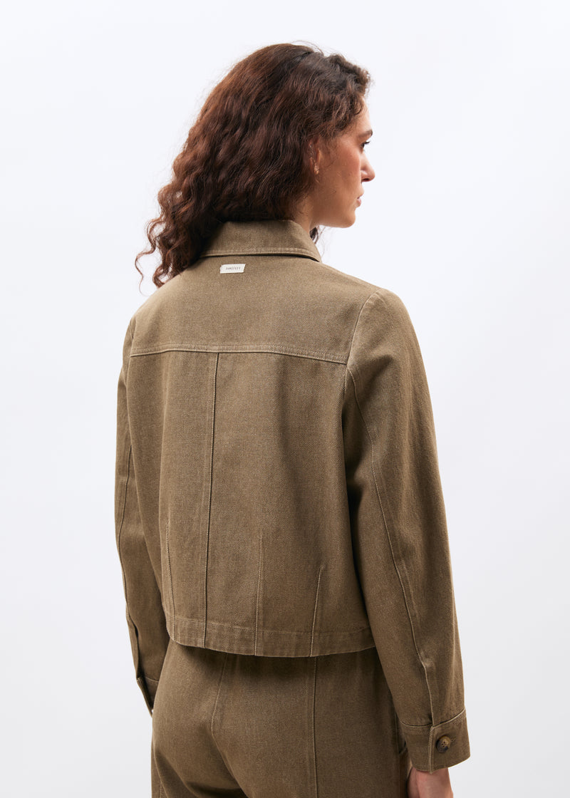 Veste courte en denim terracotta manches longues - SIENNE#couleur_SIENNE