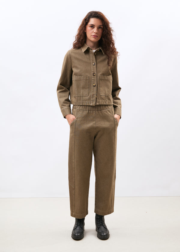 Veste courte en denim terracotta manches longues - SIENNE#couleur_SIENNE