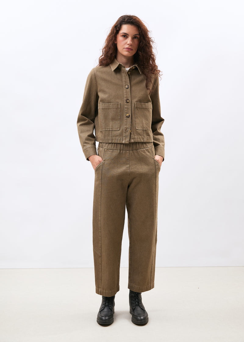 Veste courte en denim terracotta manches longues - SIENNE#couleur_SIENNE
